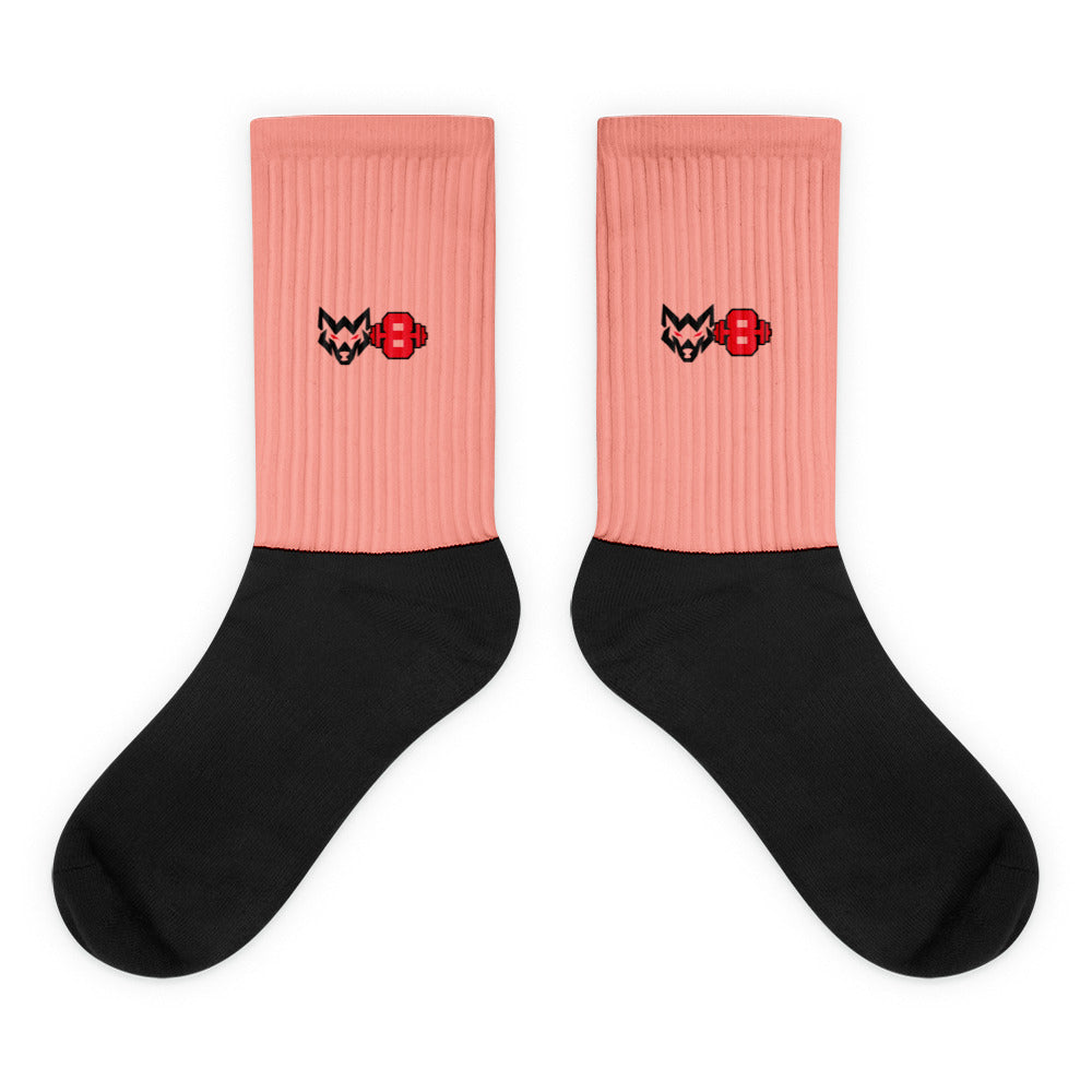 W8WOLF Emblem Crew Socks in Coral with black feet