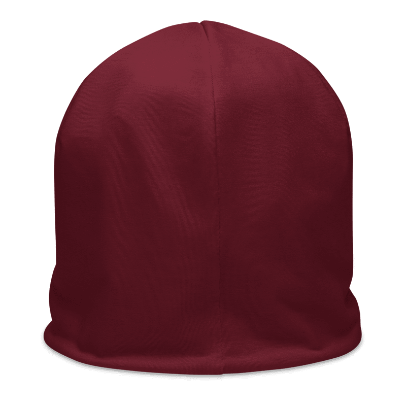 Plain burgundy back of Printful beanie