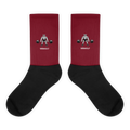 Burgundy crew socks with original deadlift wolf and separate white W8WOLF wordmark