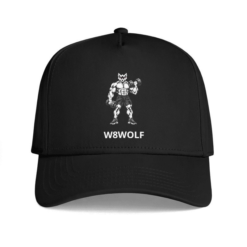 Black Frame Cap with original curl wolf and separate white W8WOLF wordmark outlined black