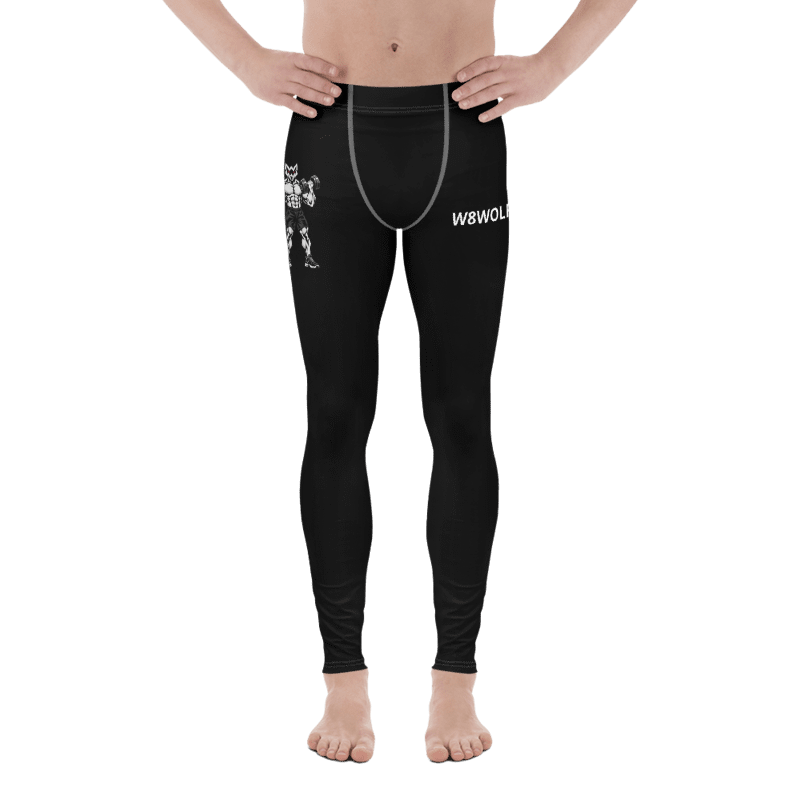 W8WOLF Iron Curl black leggings front actual Printful mockup