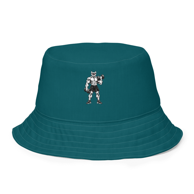 Teal black reversible bucket hat front actual Printful mockup